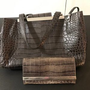 Genuine Michael Kors Brown Leather Tote & Wallet